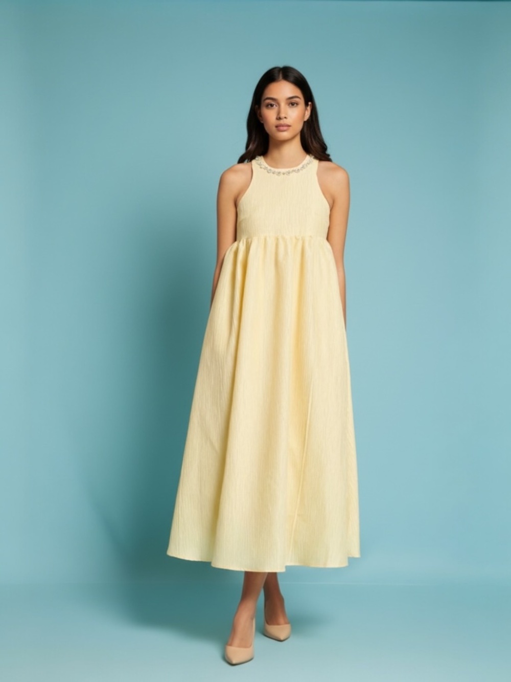 Sister Jane DREAM Darya Gem and Pearl Midi Dress in Yellow Size Small